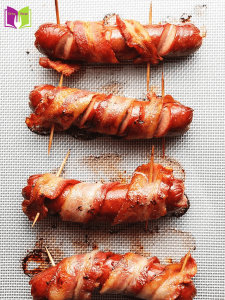 Bacon Wrapped Hot Dog in Bun with honey glaze